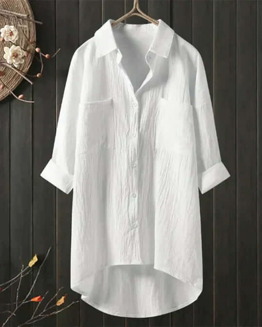 Mujer Blusa de Lino Elegante y Versátil en Blanco