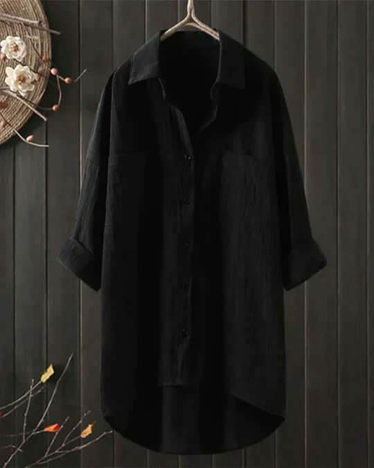 Mujer Blusa de Lino Elegante y Versátil en Negro