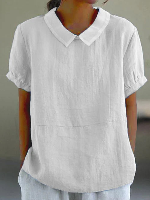 Mujer Blusa de Lino Suave y Versátil en Blanco