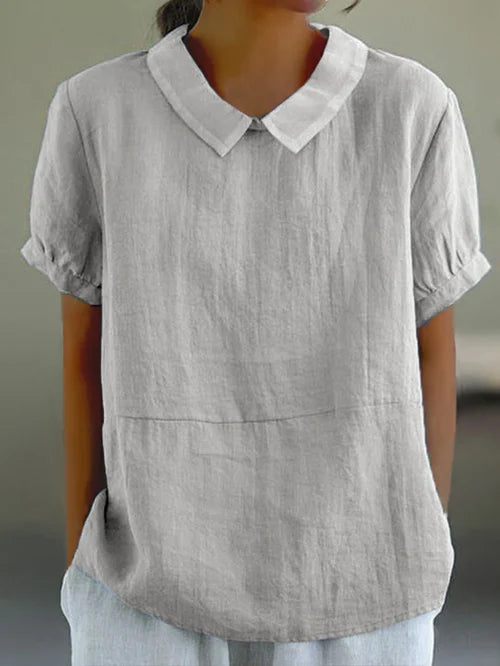 Mujer Blusa de Lino Suave y Versátil en Gris claro