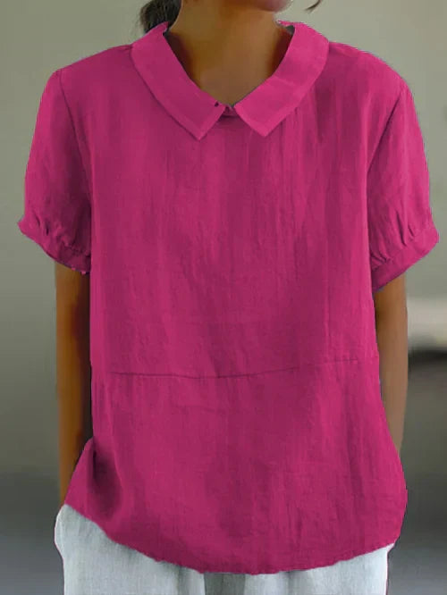 Mujer Blusa de Lino Suave y Versátil en Rosa oscuro