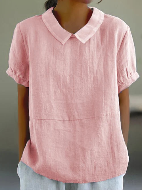 Mujer Blusa de Lino Suave y Versátil en Rosa