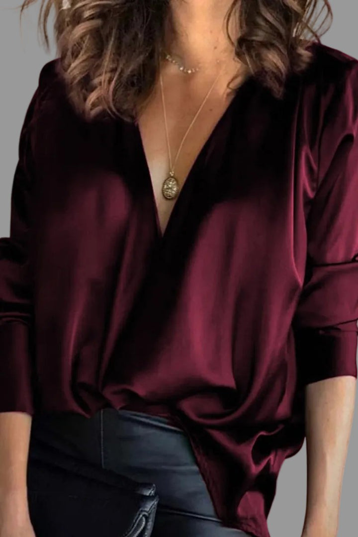 Mujer Blusa Satén Elegante para Cócteles en Burdeos