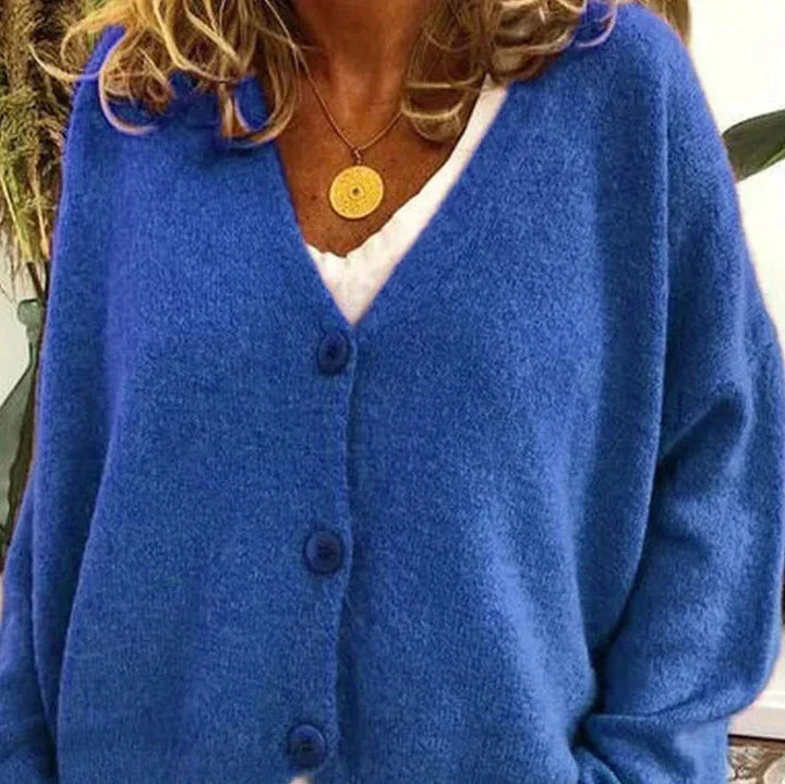 Mujer Cardigan de Punto Clásico en Azul
