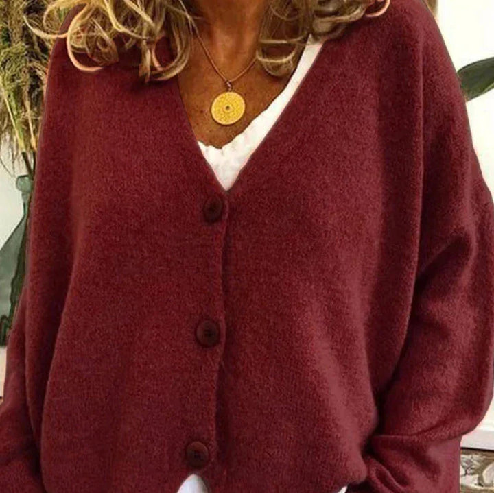 Mujer Cardigan de Punto Clásico en Burgund