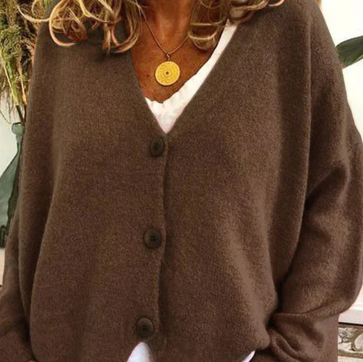Mujer Cardigan de Punto Clásico en Kaffee