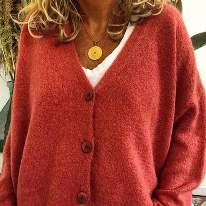 Mujer Cardigan de Punto Clásico en Mandarine-Orange