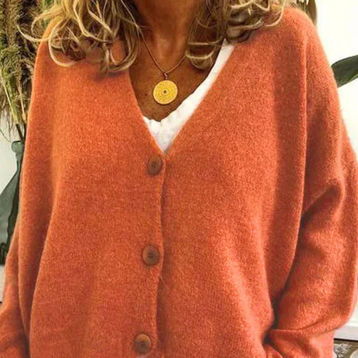 Mujer Cardigan de Punto Clásico en Naranja