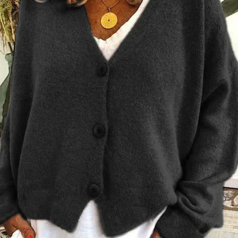 Mujer Cardigan de Punto Clásico en Negro