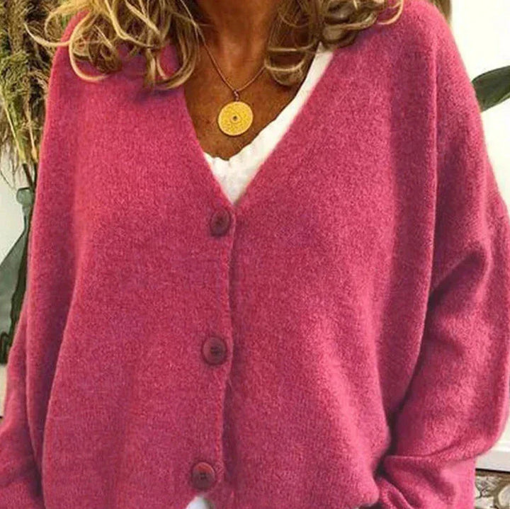 Mujer Cardigan de Punto Clásico en Rosa