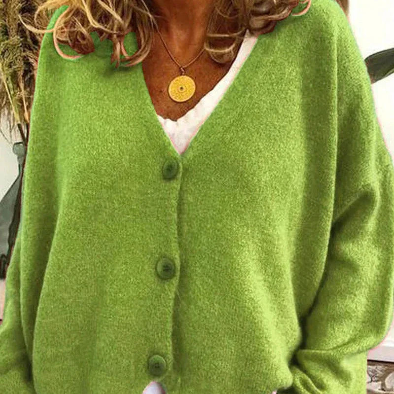 Mujer Cardigan de Punto Clásico en Verde claro