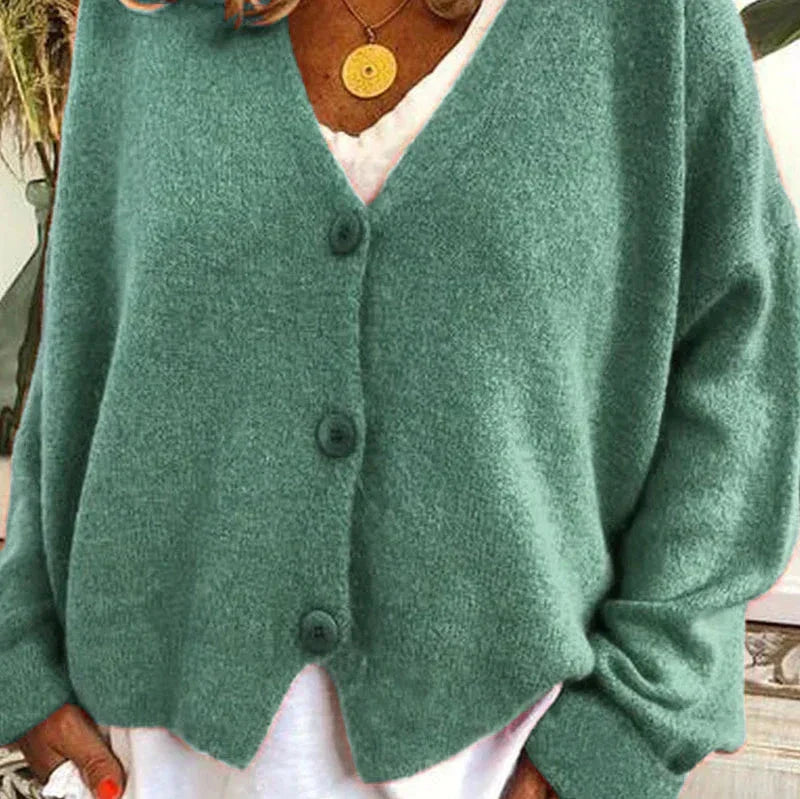Mujer Cardigan de Punto Clásico en Verde