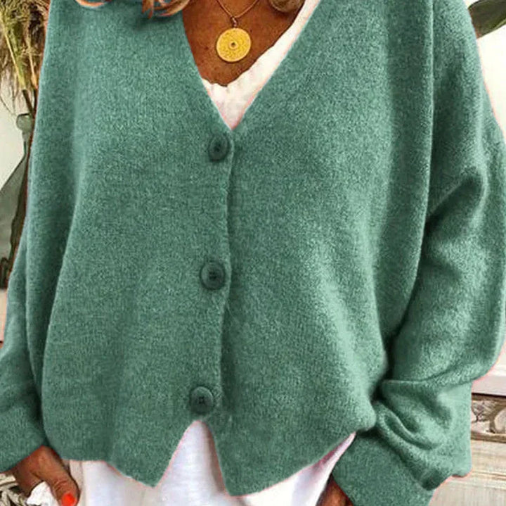 Mujer Cardigan de Punto Clásico en Verde