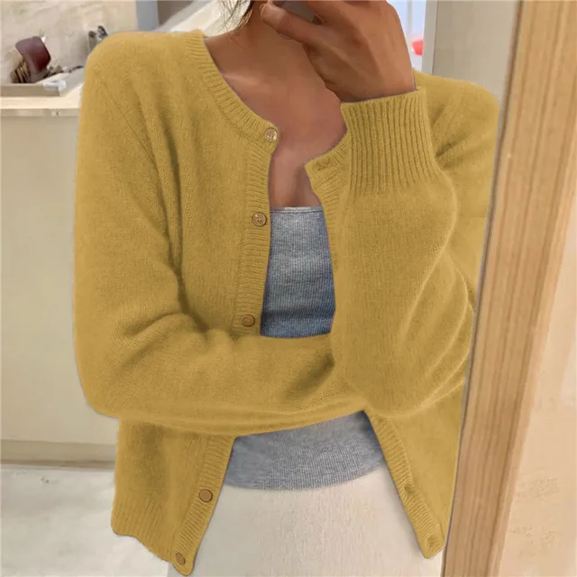 Mujer Chaqueta de Punto Clásica para Diario en Amarillo