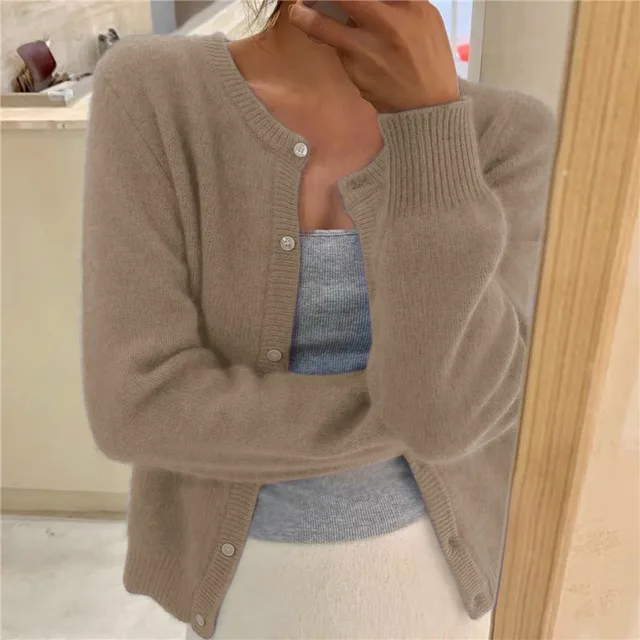 Mujer Chaqueta de Punto Clásica para Diario en Caqui