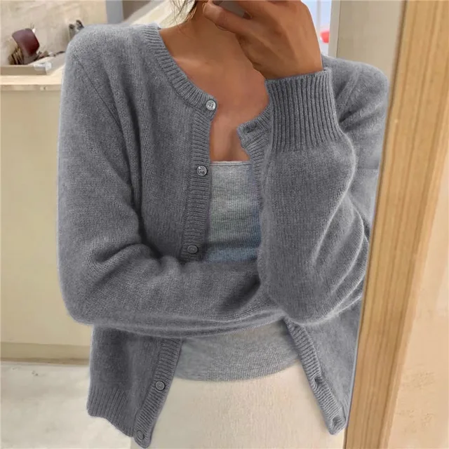 Mujer Chaqueta de Punto Clásica para Diario en Gris