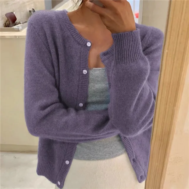 Mujer Chaqueta de Punto Clásica para Diario en Morado