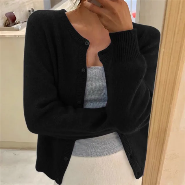 Mujer Chaqueta de Punto Clásica para Diario en Negro
