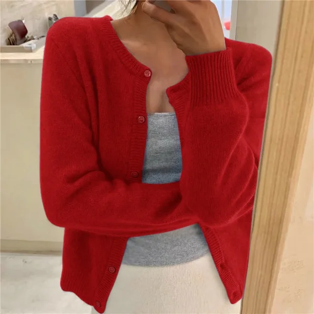 Mujer Chaqueta de Punto Clásica para Diario en Rojo