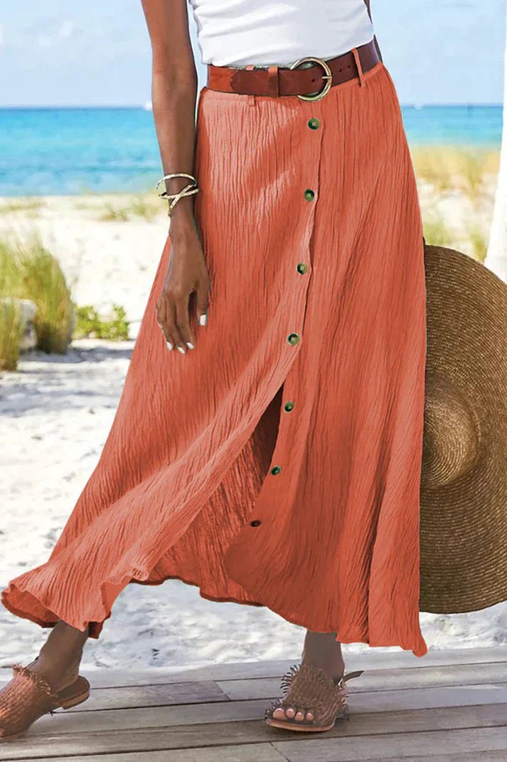 Mujer Falda Maxi de Lino para Verano en Mandarin Red