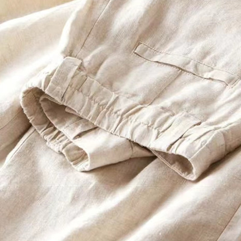 Mujer Pantalones de Lino Cintura Alta Pierna Ancha (6)