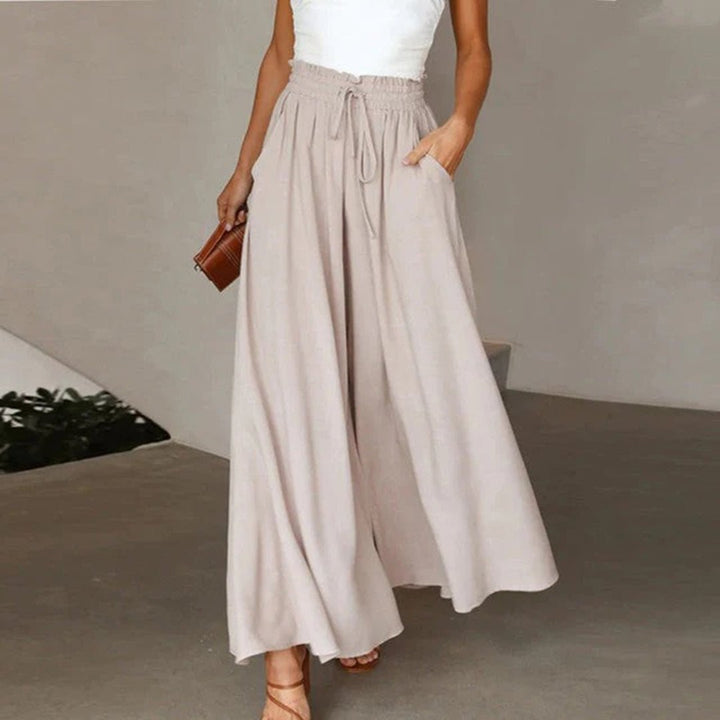 Mujer Pantalones de Lino Pierna Ancha Cintura Alta (5)