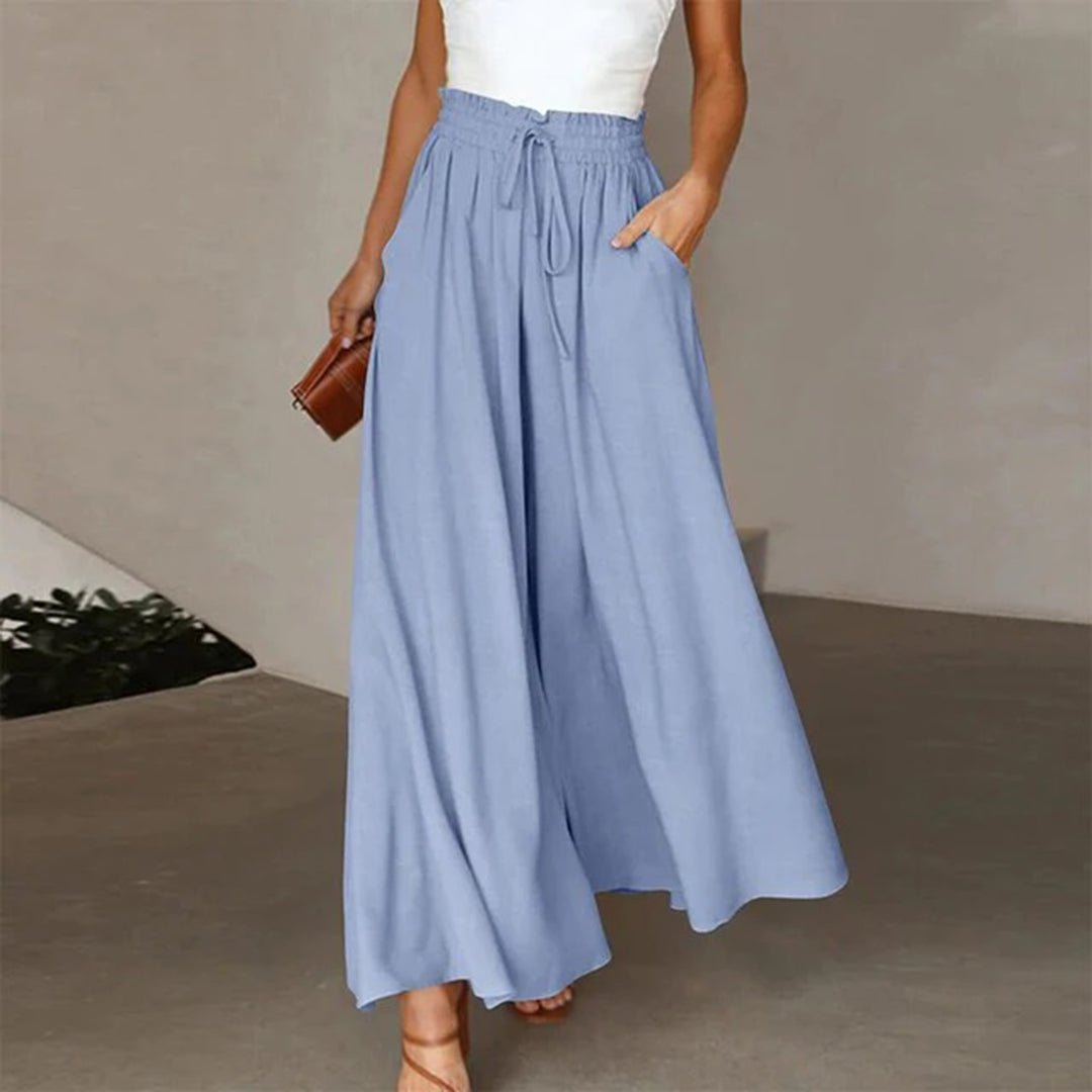 Mujer Pantalones de Lino Pierna Ancha Cintura Alta en Azul