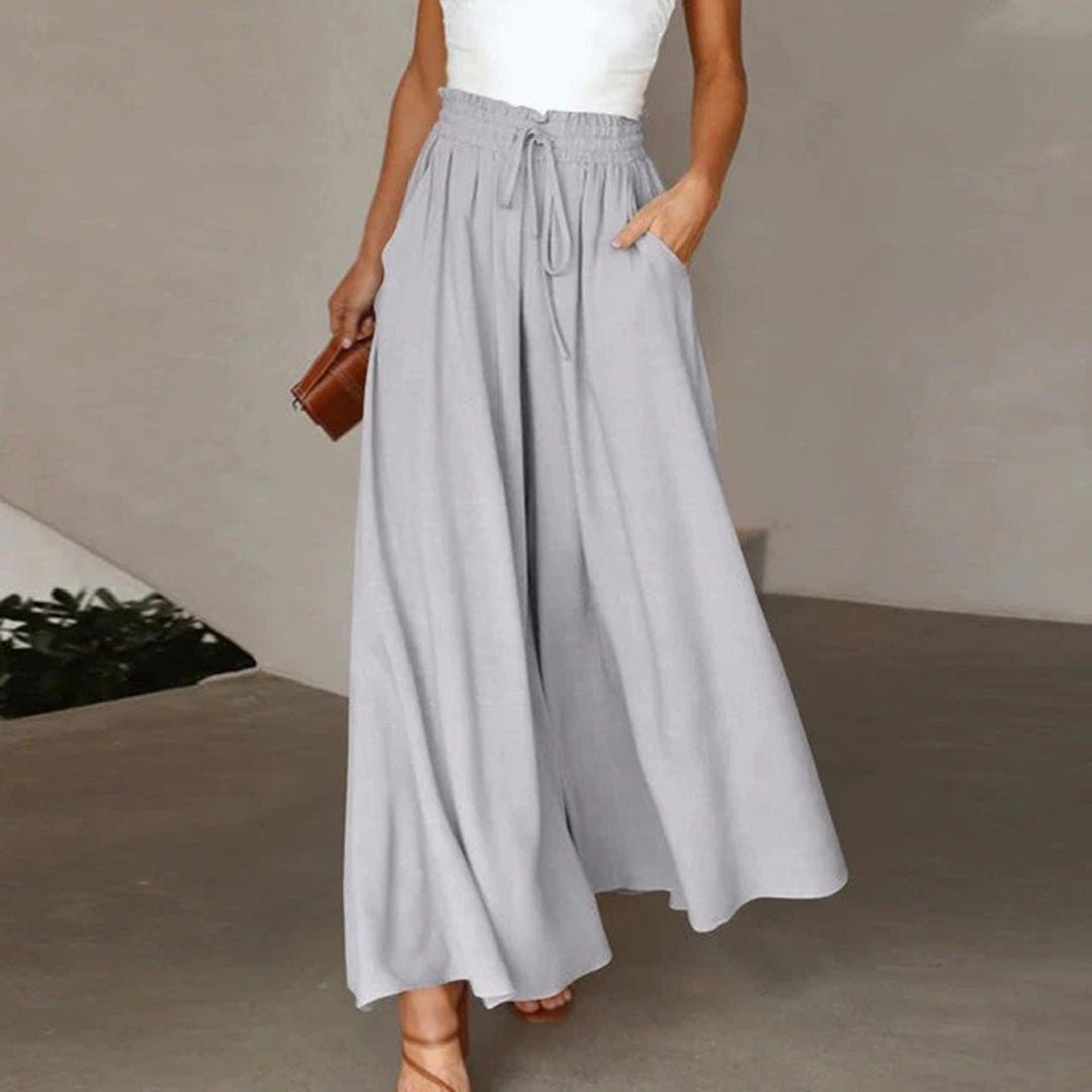 Mujer Pantalones de Lino Pierna Ancha Cintura Alta en Gris