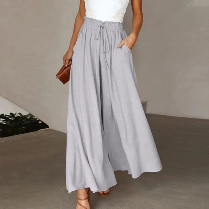 Mujer Pantalones de Lino Pierna Ancha Cintura Alta en Gris