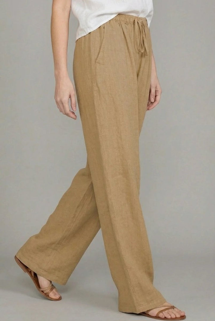 Mujer Pantalones de Lino Pierna Ancha Elástica (2)