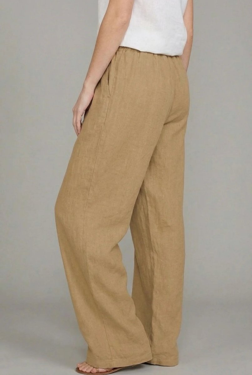 Mujer Pantalones de Lino Pierna Ancha Elástica (3)