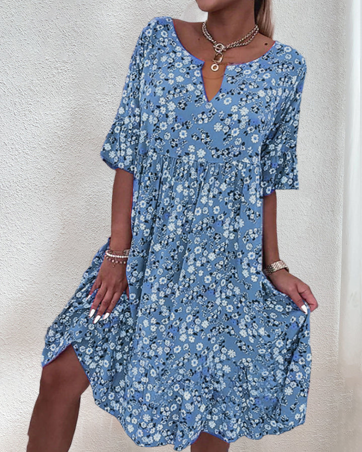 Mujer Vestido de Verano Midi Floral en Azul