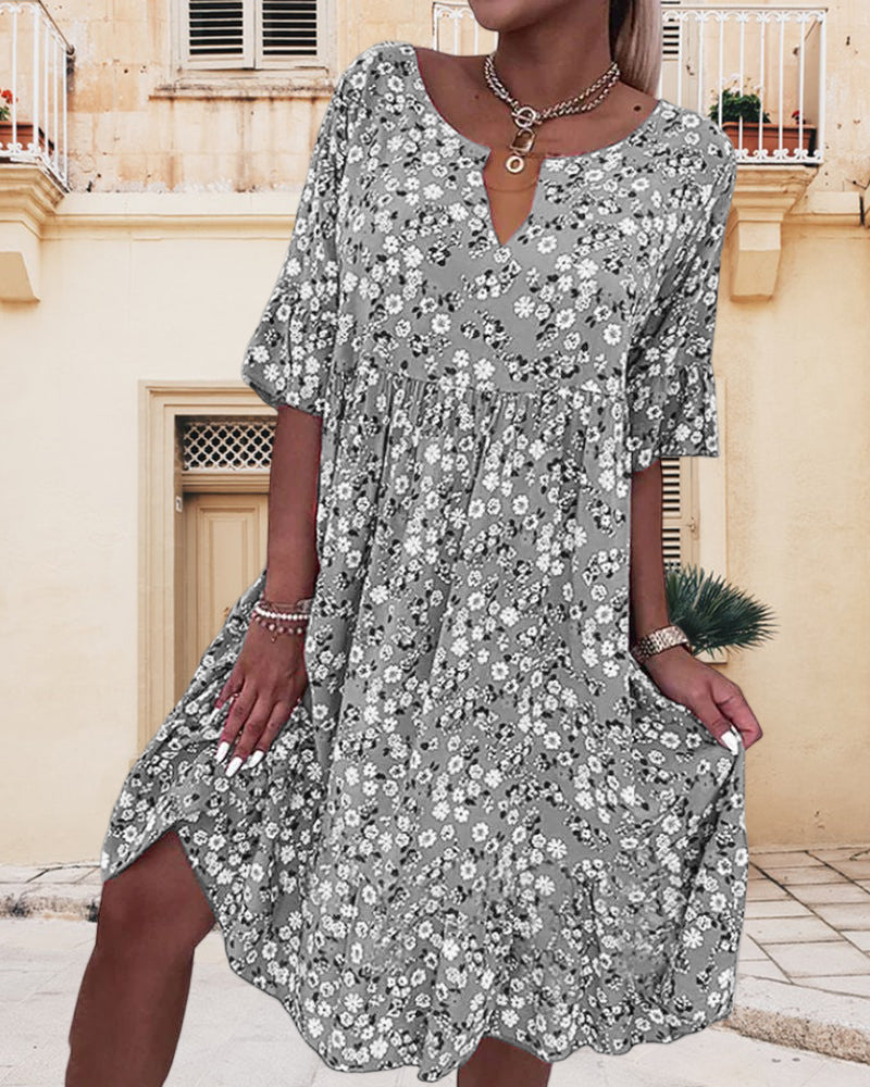 Mujer Vestido de Verano Midi Floral en Gris
