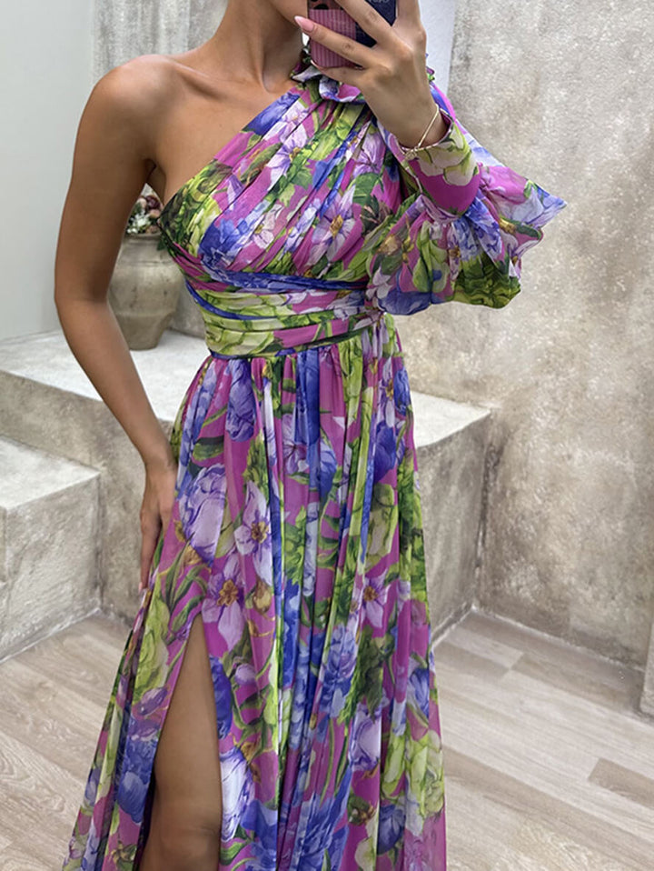 Mujer Vestido Largo Floral Asimétrico de Invitada a Boda (7)
