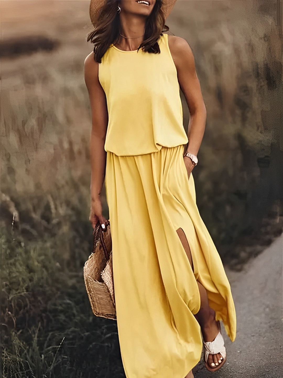Mujer Vestido Maxi de Verano Elegante en Amarillo 2