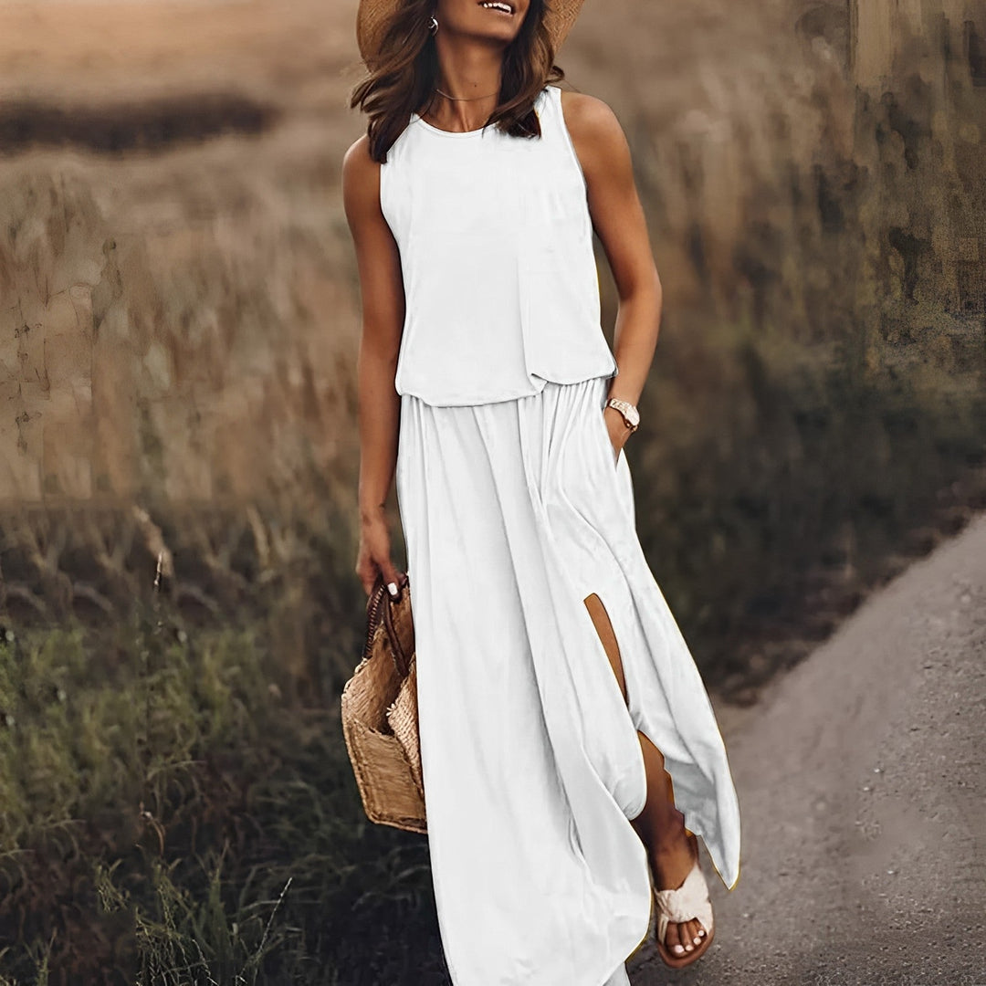 Mujer Vestido Maxi de Verano Elegante en Blanco