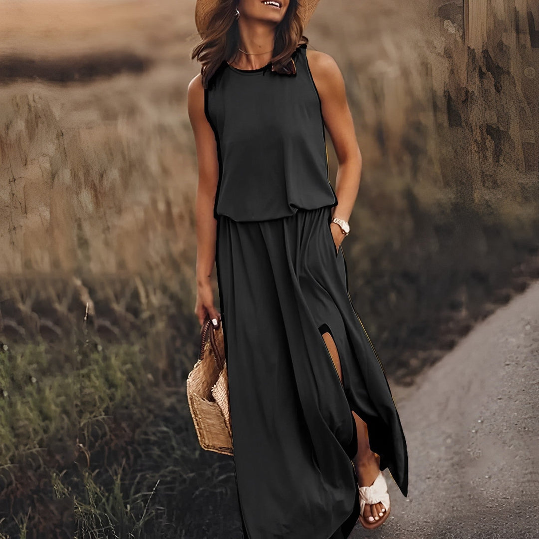 Mujer Vestido Maxi de Verano Elegante en Negro