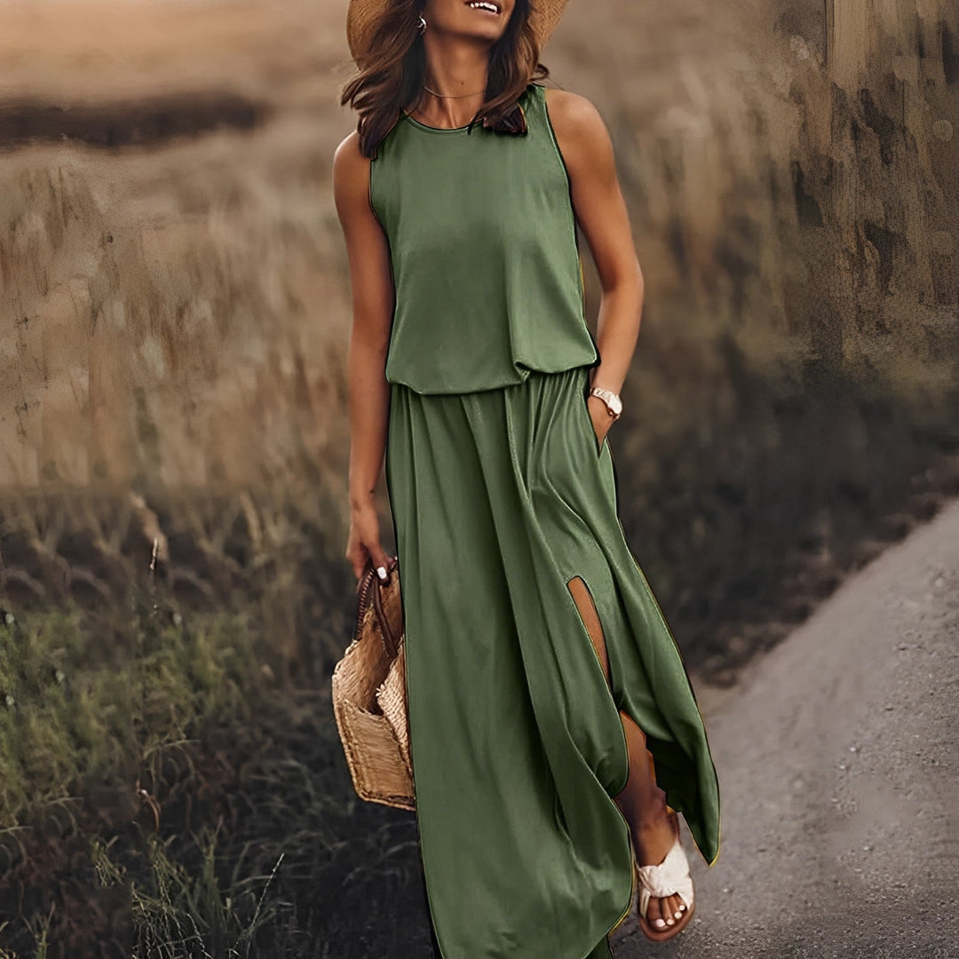 Mujer Vestido Maxi de Verano Elegante en Verde oscuro