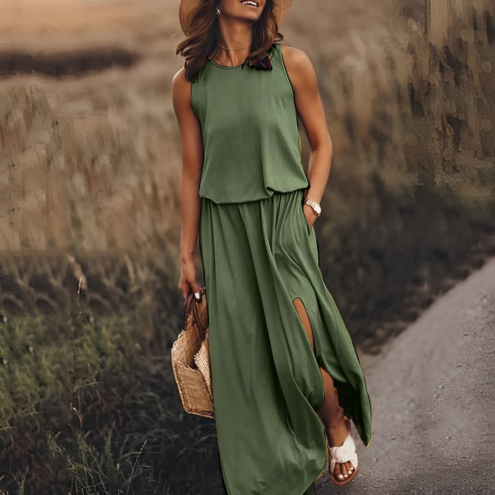 Mujer Vestido Maxi de Verano Elegante en Verde oscuro