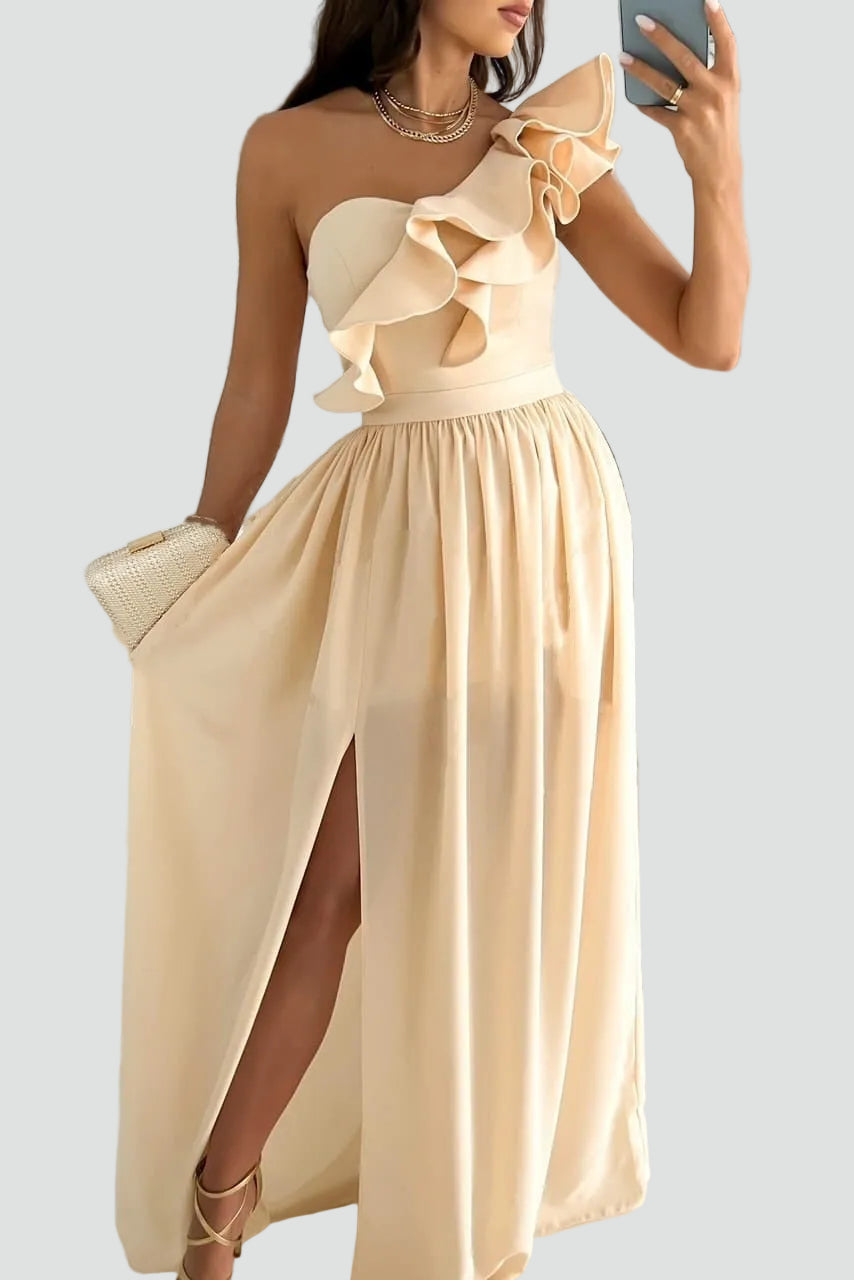 Mujer Vestido Maxi Elegante para Bodas en Beige