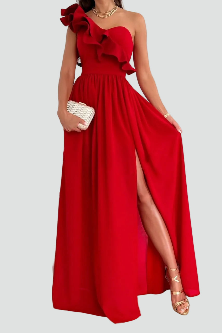 Mujer Vestido Maxi Elegante para Bodas en Rojo