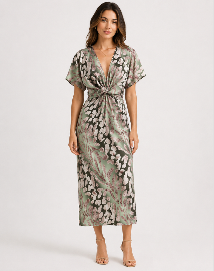 Mujer Vestido Maxi Envolvente de Noche en Verde