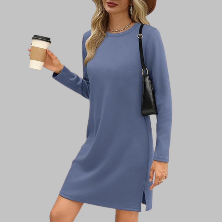 Mujer Vestido Mini Otoñal con Mangas Largas en Azul