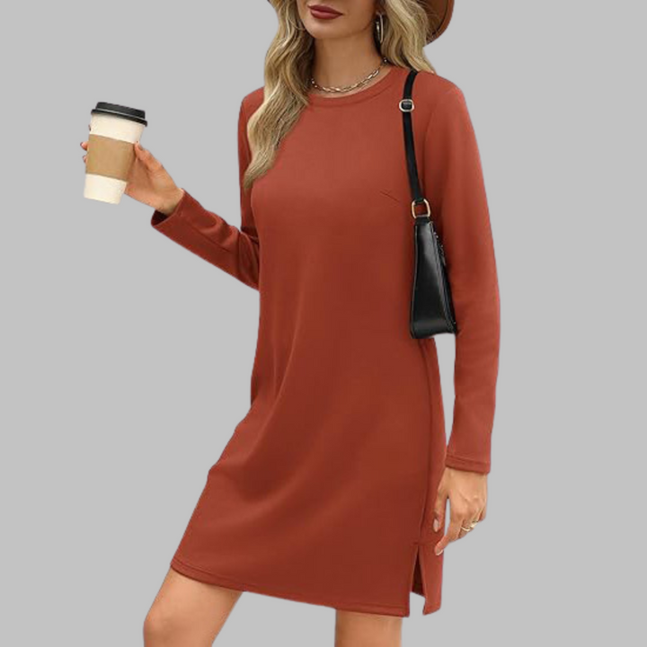 Mujer Vestido Mini Otoñal con Mangas Largas en Kastanienbraun