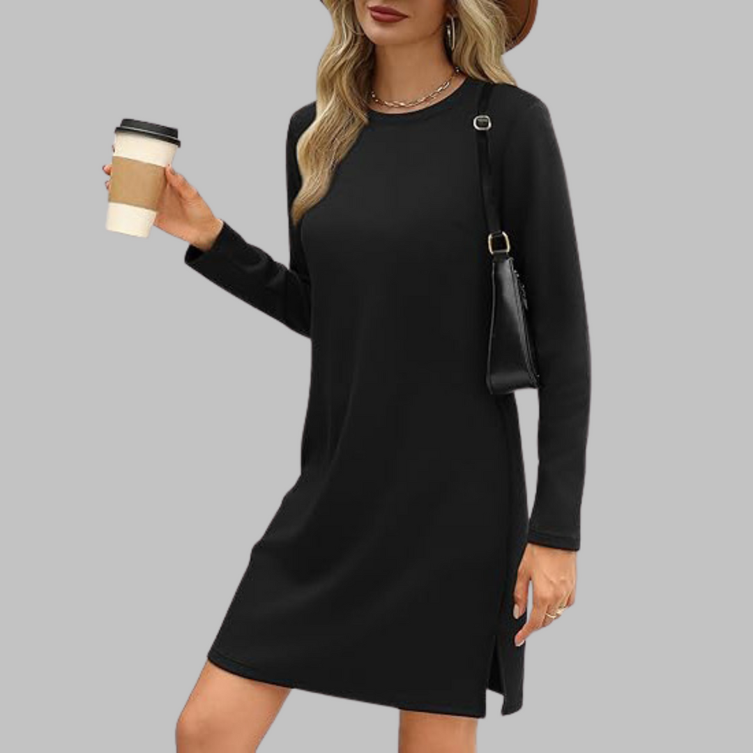 Mujer Vestido Mini Otoñal con Mangas Largas en Negro