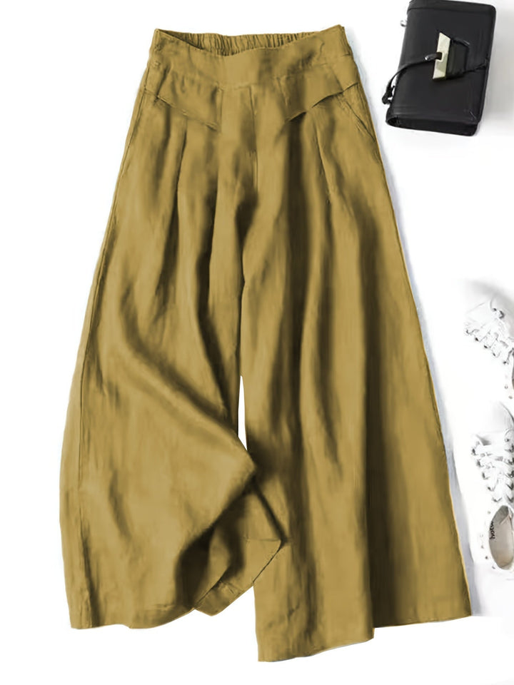 Pantalones Anchos Capri Elegantes Vintage en Amarillo