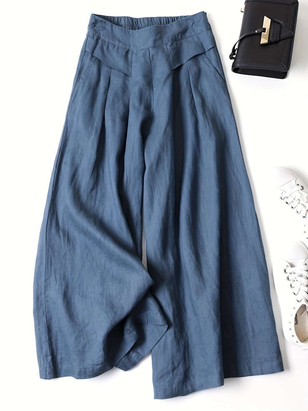 Pantalones Anchos Capri Elegantes Vintage en Azul