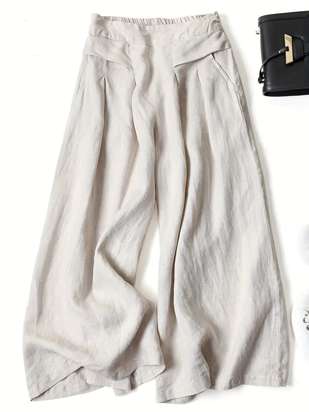 Pantalones Anchos Capri Elegantes Vintage en Beige
