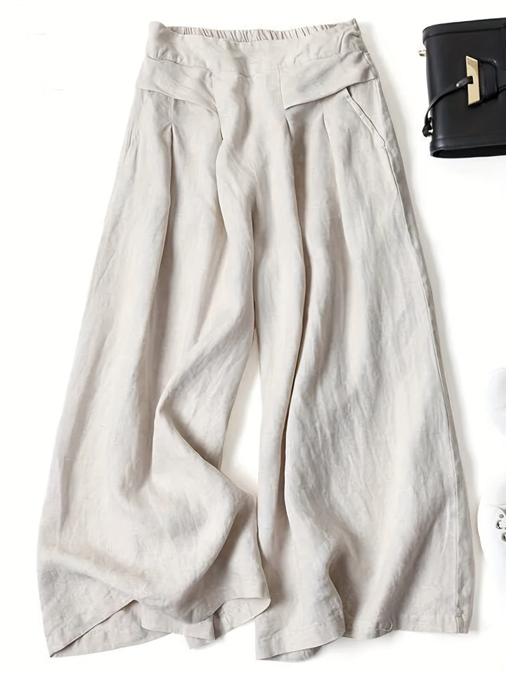 Pantalones Anchos Capri Elegantes Vintage en Beige