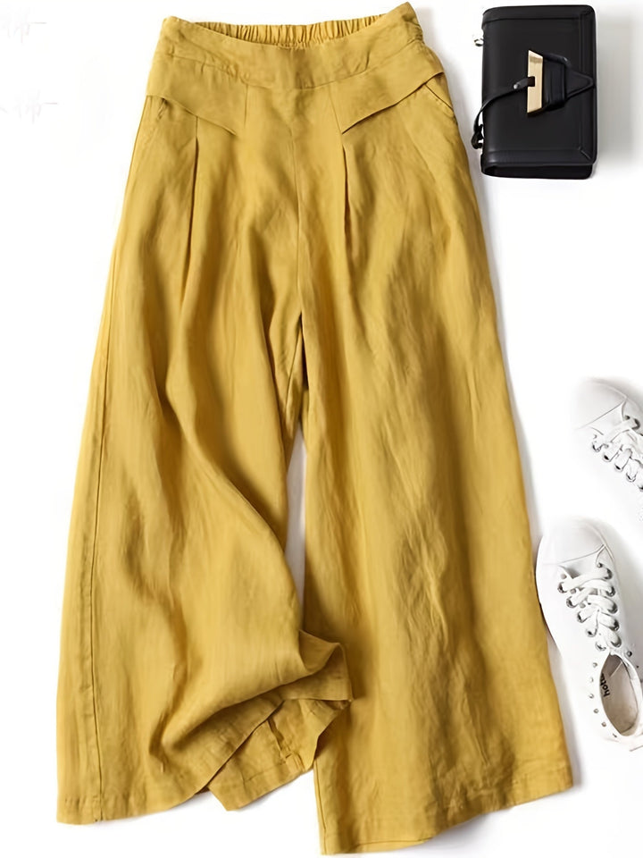 Pantalones Anchos Capri Elegantes Vintage en Gelb